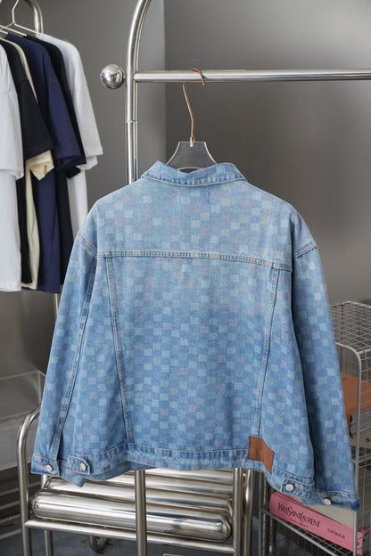 250923   new high-quality checkerboard color Mosaic set of cowhide coat