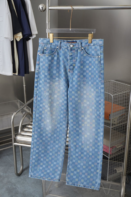 250923 New high-quality checkerboard color Mosaic set of jeans