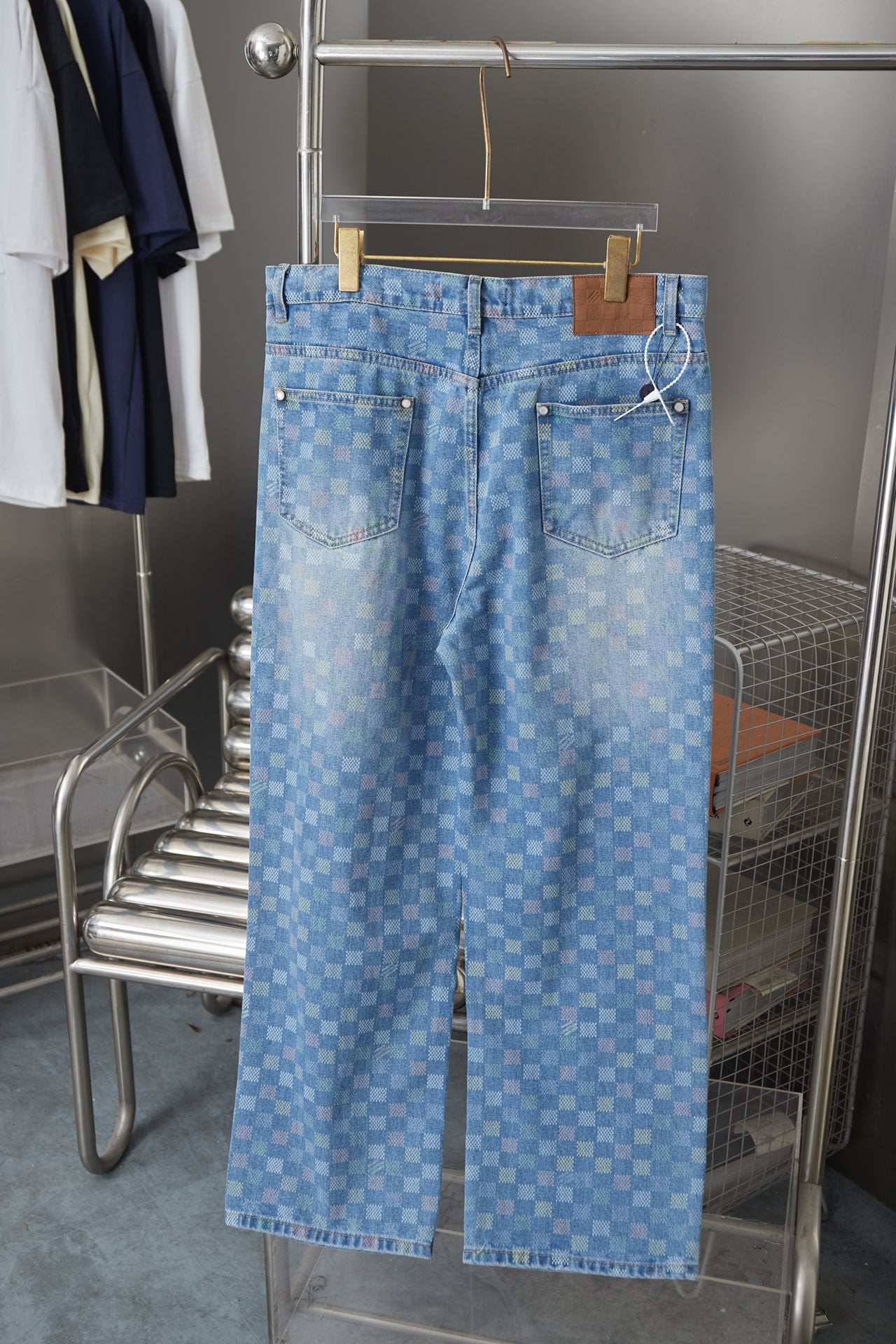 250923 New high-quality checkerboard color Mosaic set of jeans