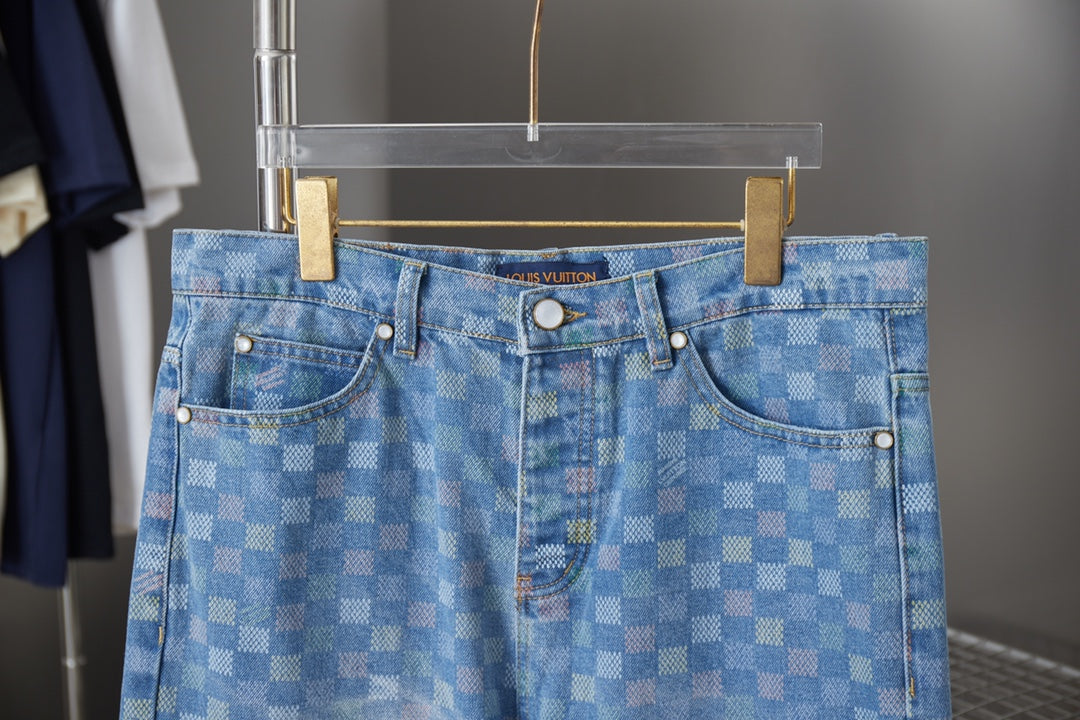 250923 New high-quality checkerboard color Mosaic set of jeans