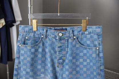 250923 New high-quality checkerboard color Mosaic set of jeans