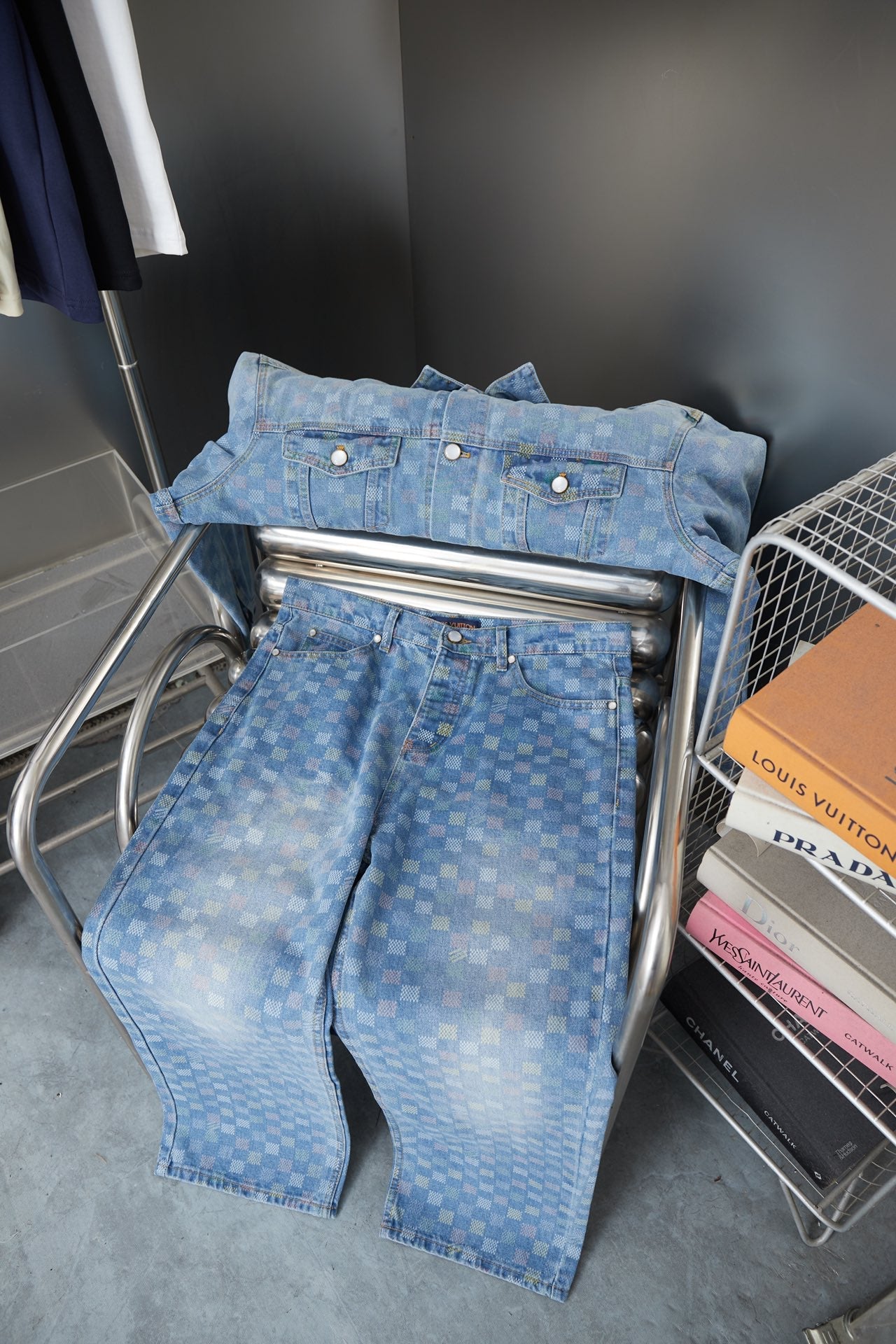 250923 New high-quality checkerboard color Mosaic set of jeans