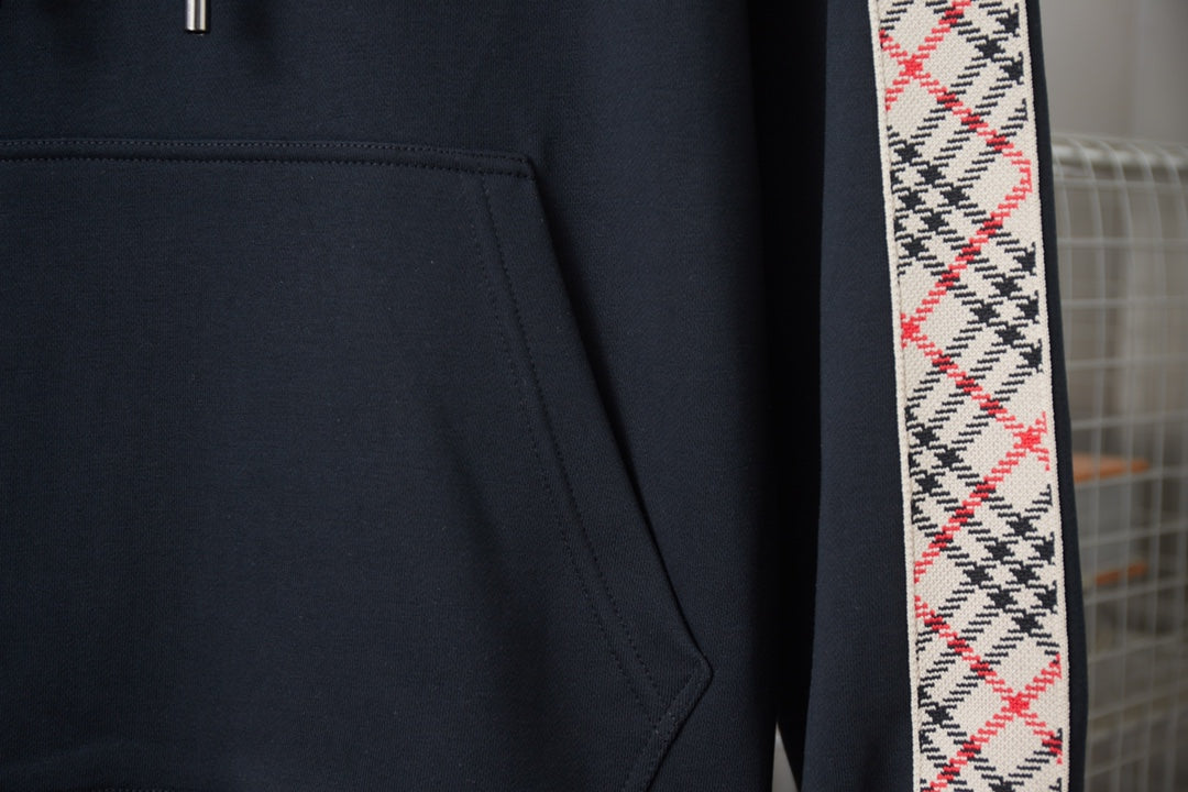 250923 New high-quality checkered ribbon embroidered hooded sweatshirt