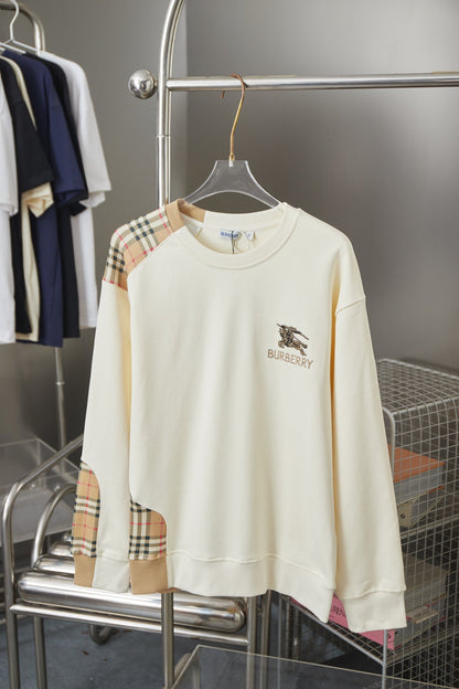 250923 new high-quality checkered patchwork embroidered round-neck sweatshirt