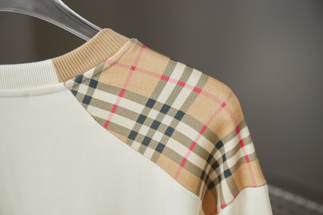 250923 new high-quality checkered patchwork embroidered round-neck sweatshirt