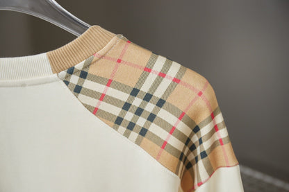 250923 new high-quality checkered patchwork embroidered round-neck sweatshirt