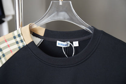 250923 new high-quality checkered patchwork embroidered round-neck sweatshirt