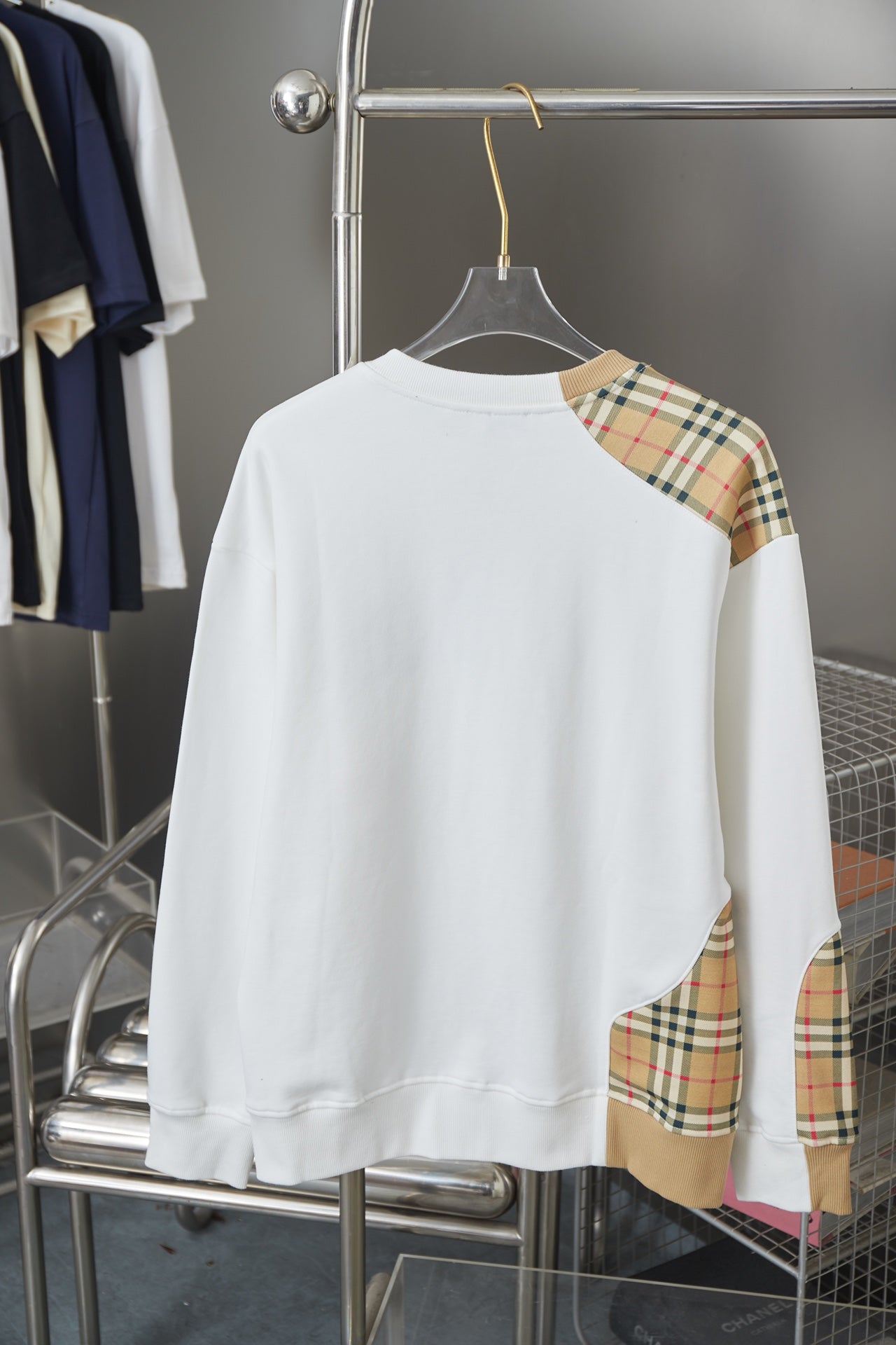 250923 new high-quality checkered patchwork embroidered round-neck sweatshirt