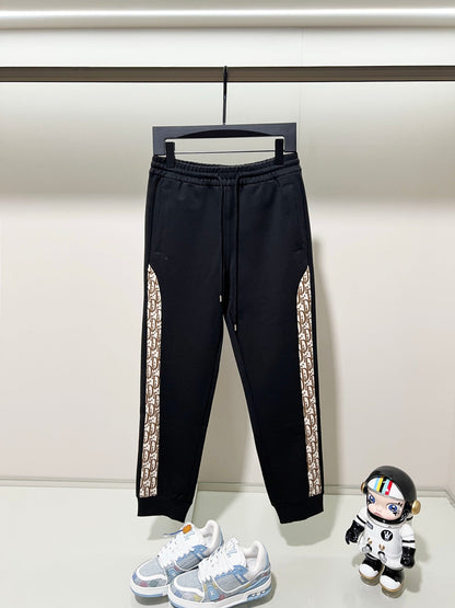 250923 New high-quality dark-patterned jacquard red and blue webbing patchwork sportswear pants