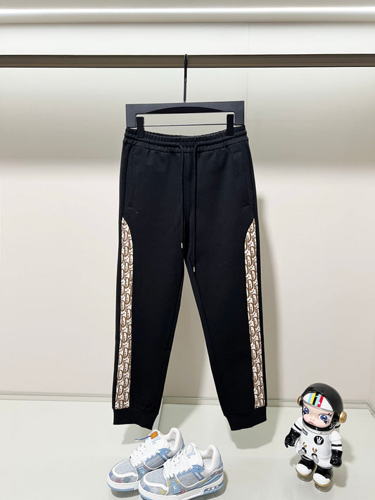 250923 New high-quality dark-patterned jacquard red and blue webbing patchwork sportswear pants