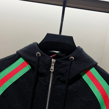250923 new high-quality dark-patterned jacquard red and blue webbing stand-up collar coat