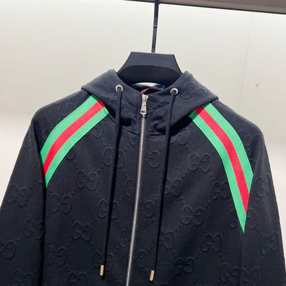 250923 new high-quality dark-patterned jacquard red and blue webbing stand-up collar coat