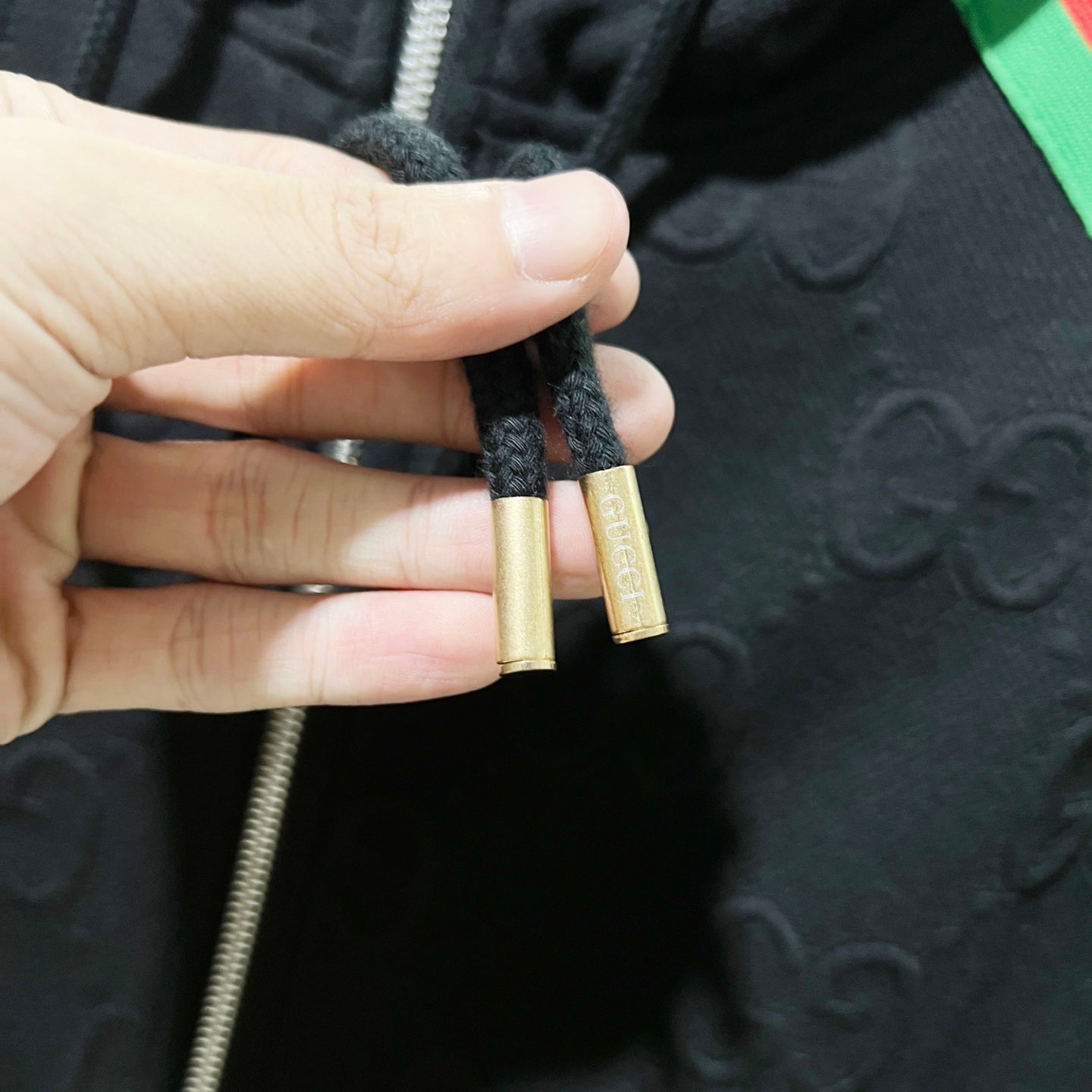 250923 new high-quality dark-patterned jacquard red and blue webbing stand-up collar coat