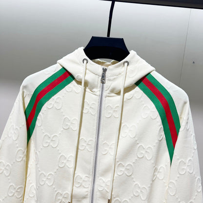 250923 new high-quality dark-patterned jacquard red and blue webbing stand-up collar coat