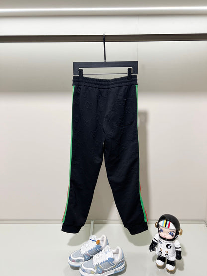 250923 New high-quality dark-patterned jacquard red and blue webbing patchwork sportswear pants