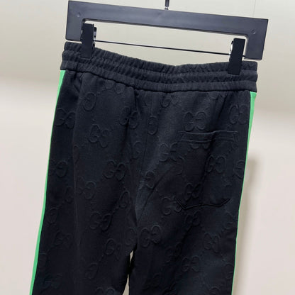 250923 New high-quality dark-patterned jacquard red and blue webbing patchwork sportswear pants
