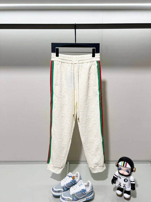 250923 New high-quality dark-patterned jacquard red and blue webbing patchwork sportswear pants