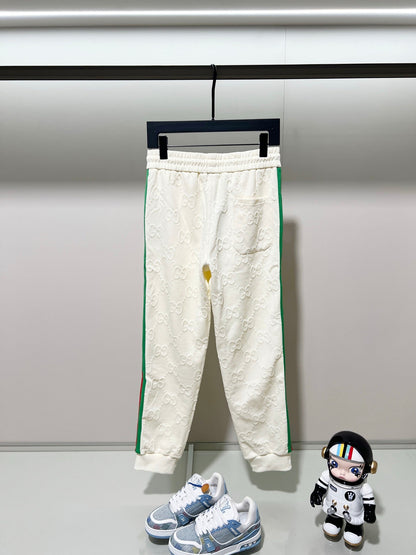 250923 New high-quality dark-patterned jacquard red and blue webbing patchwork sportswear pants
