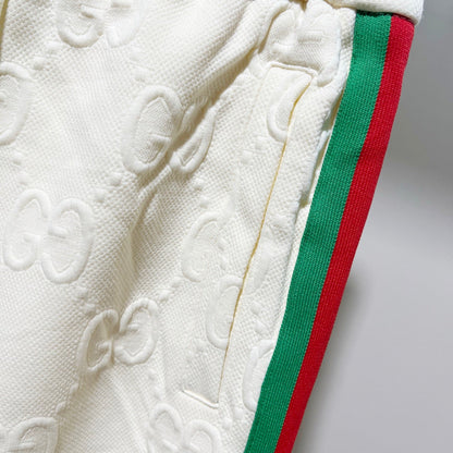 250923 New high-quality dark-patterned jacquard red and blue webbing patchwork sportswear pants