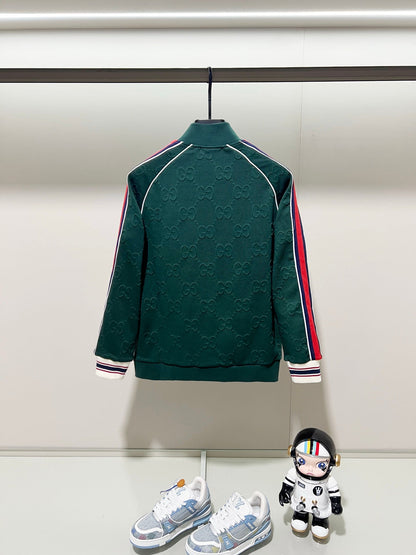 250923 new high-quality dark-patterned jacquard red and blue webbing stand-up collar coat