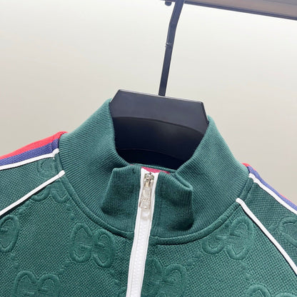 250923 new high-quality dark-patterned jacquard red and blue webbing stand-up collar coat