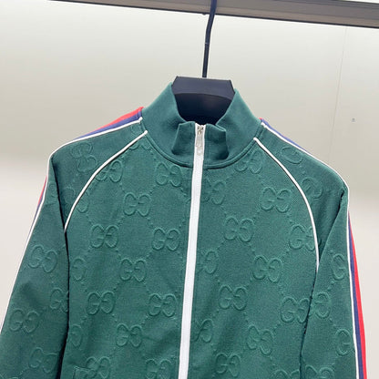 250923 new high-quality dark-patterned jacquard red and blue webbing stand-up collar coat