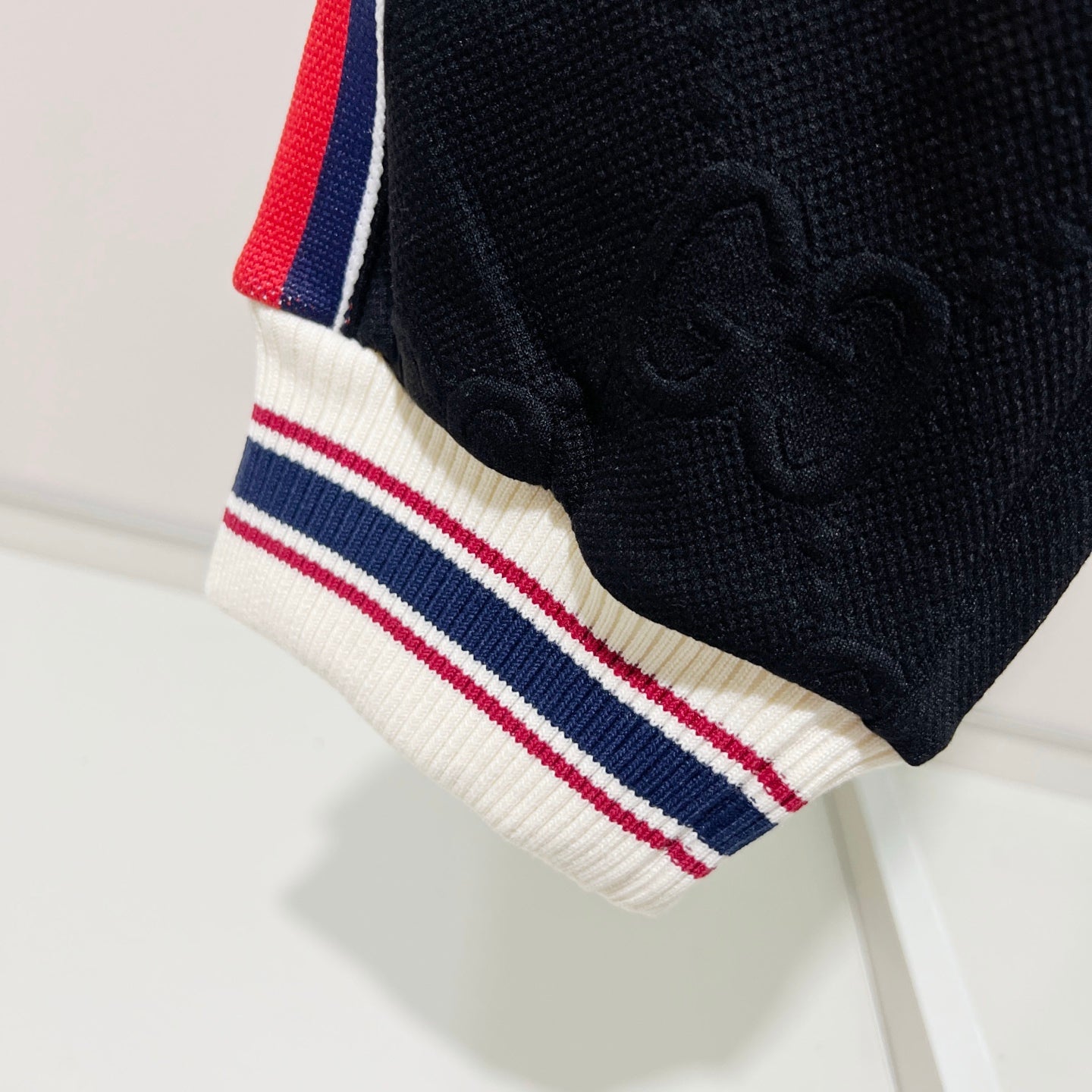 250923 New high-quality dark-patterned jacquard red and blue webbing patchwork sportswear pants