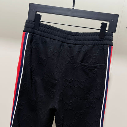 250923 New high-quality dark-patterned jacquard red and blue webbing patchwork sportswear pants