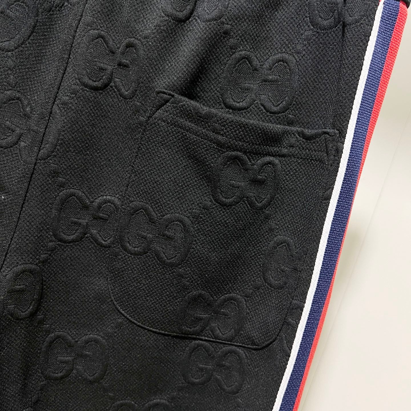 250923 New high-quality dark-patterned jacquard red and blue webbing patchwork sportswear pants