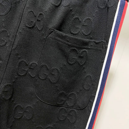 250923 New high-quality dark-patterned jacquard red and blue webbing patchwork sportswear pants