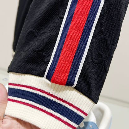 250923 New high-quality dark-patterned jacquard red and blue webbing patchwork sportswear pants
