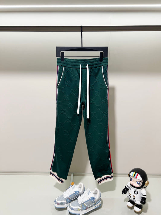 250923 New high-quality dark-patterned jacquard red and blue webbing patchwork sportswear pants