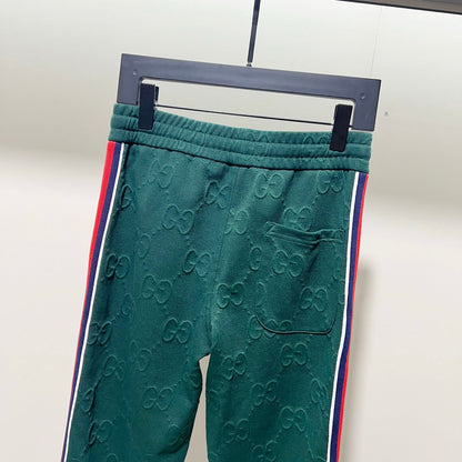 250923 New high-quality dark-patterned jacquard red and blue webbing patchwork sportswear pants