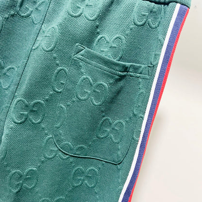 250923 New high-quality dark-patterned jacquard red and blue webbing patchwork sportswear pants