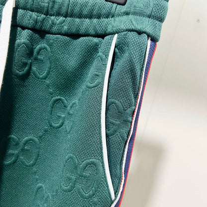 250923 New high-quality dark-patterned jacquard red and blue webbing patchwork sportswear pants
