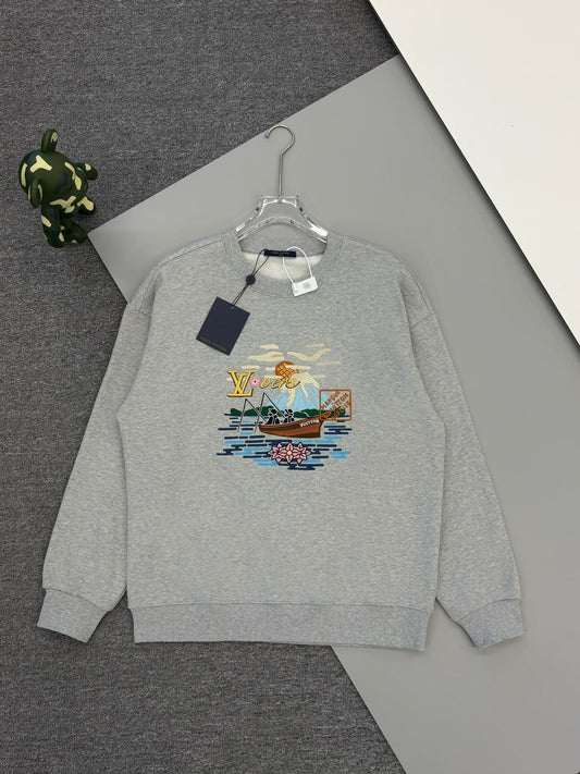 250923 New high-quality fisherman embroidery round-neck sweatshirt