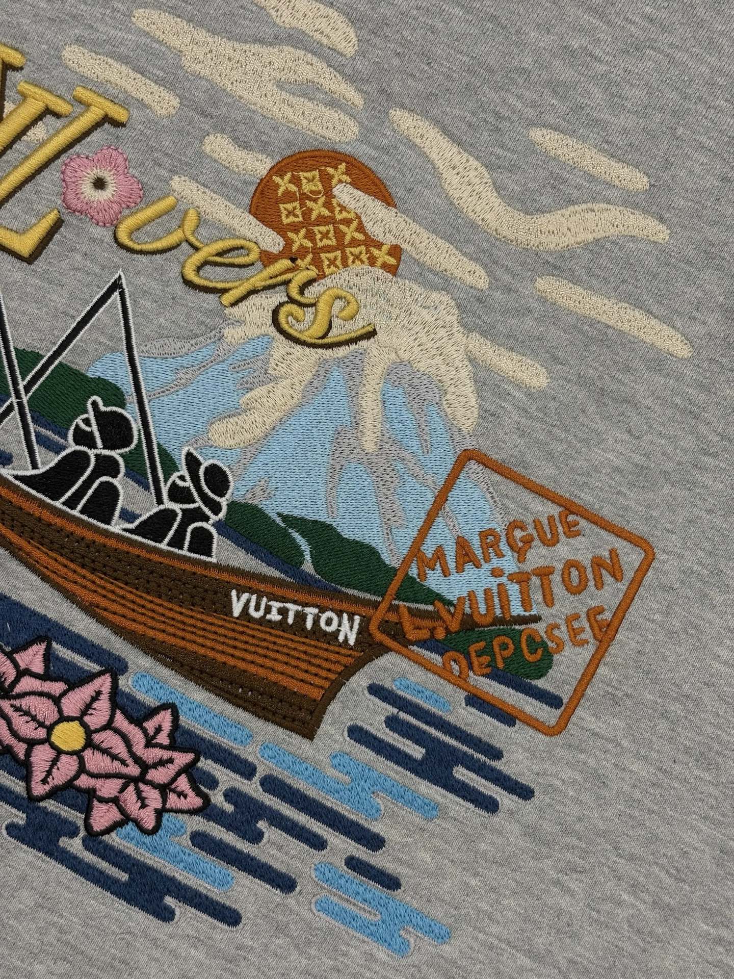 250923 New high-quality fisherman embroidery round-neck sweatshirt