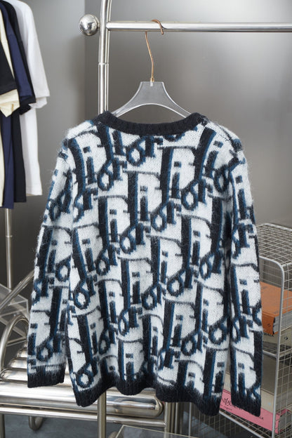 250930 New high-quality mohair full jacquard knitted cardigan sweater