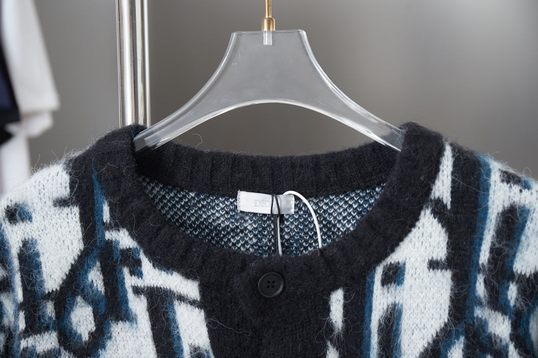 250930 New high-quality mohair full jacquard knitted cardigan sweater