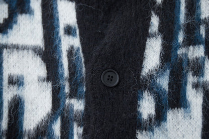 250930 New high-quality mohair full jacquard knitted cardigan sweater