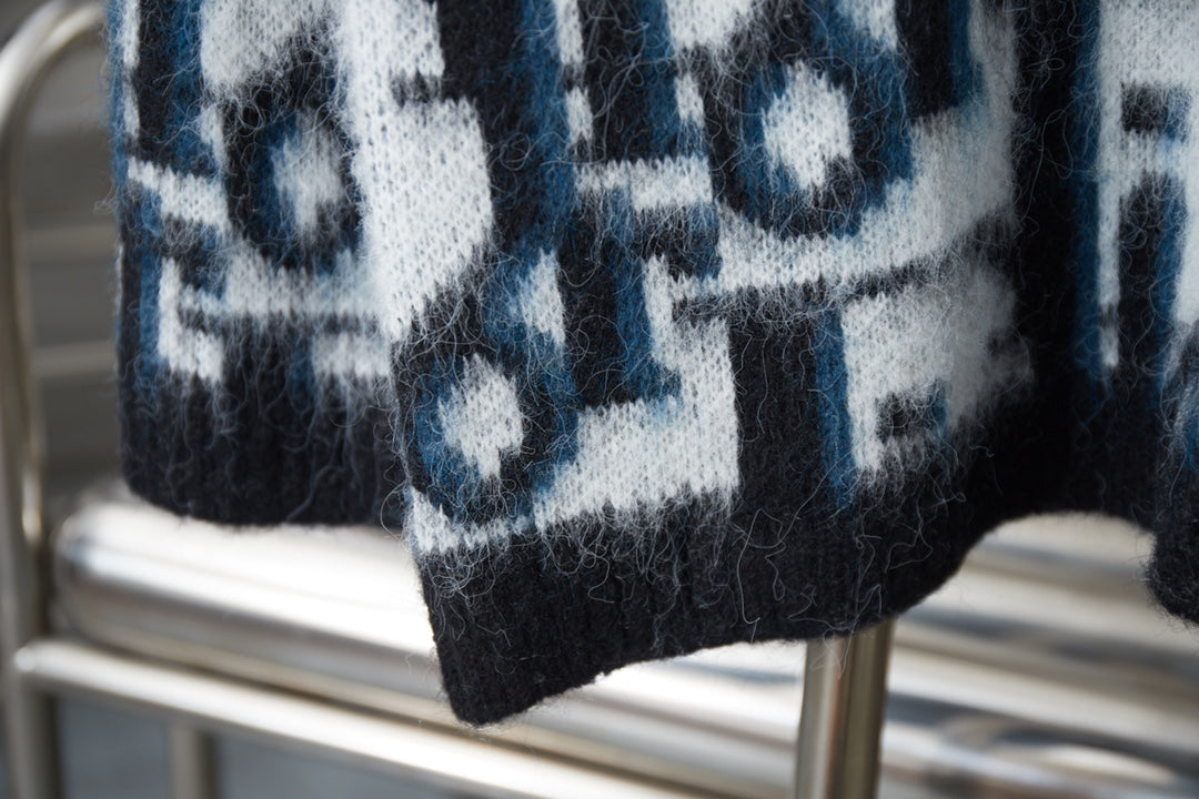 250930 New high-quality mohair full jacquard knitted cardigan sweater
