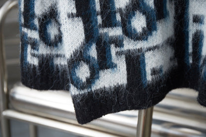 250930 New high-quality mohair full jacquard knitted cardigan sweater