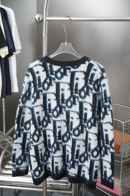 250930 New high-quality mohair full jacquard knitted cardigan sweater