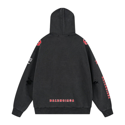 250930 new high-quality racing suit series of distressed and heavy-duty hooded sweatshirts