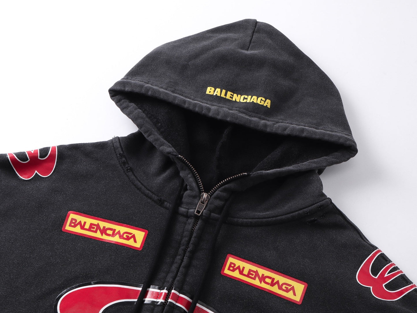 250930 new high-quality racing suit series of distressed and heavy-duty hooded sweatshirts