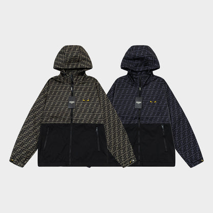 250930 New high-quality spliced full-print zipper hooded jacket