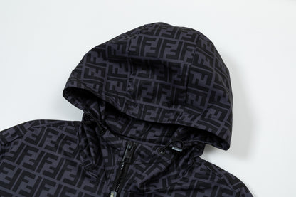250930 New high-quality spliced full-print zipper hooded jacket