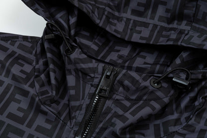 250930 New high-quality spliced full-print zipper hooded jacket