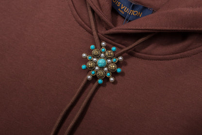 250930 New high-quality turquoise sunflower-decorated hoodie