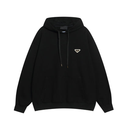 250930 New high-quality large logo triangular label round neck hoodie